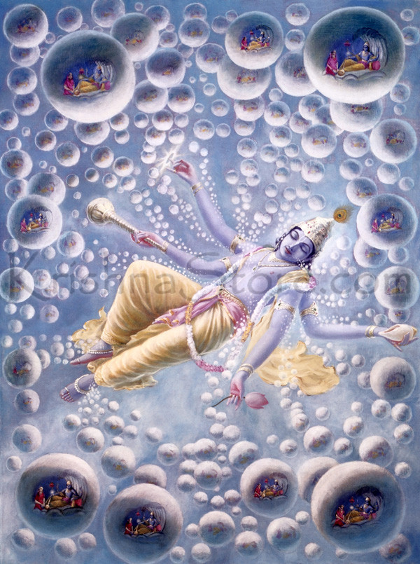 Lord Maha Vishnu breathing out innumerable universes!