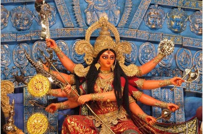 Ma Durga with her celestial weapons